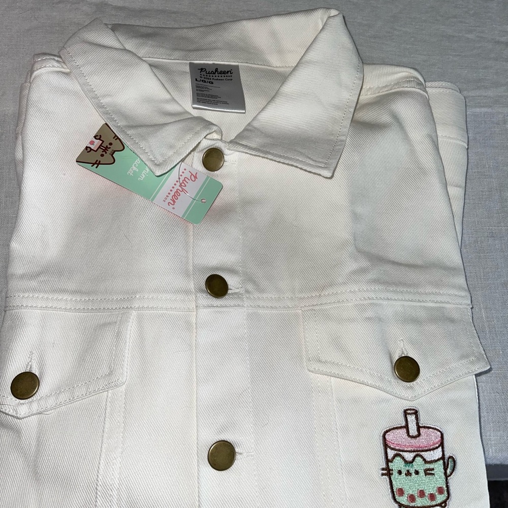 Pusheen cream denim jacket - large